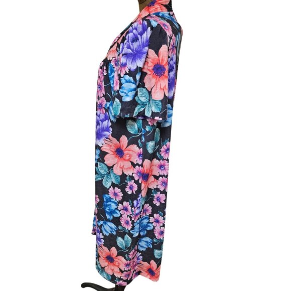 Vintage Lorraine Floral Button Down House Dress S Polyester Short Sleeve USA - Picture 2 of 10